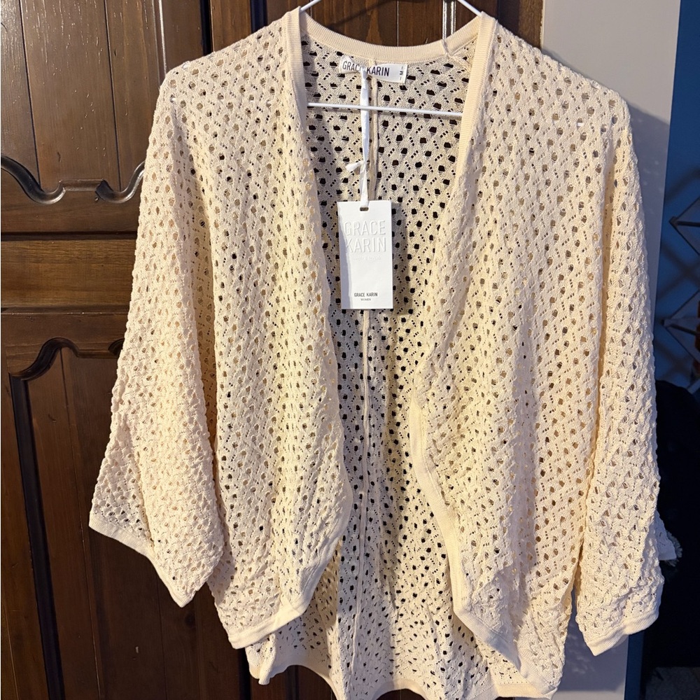 Grace Karin Women's Open Knit Cardigan in Cream